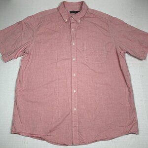 Faded Glory Men’s Short Sleeve Button Up Shirt Pink Size L (42-44) 100% Cotton